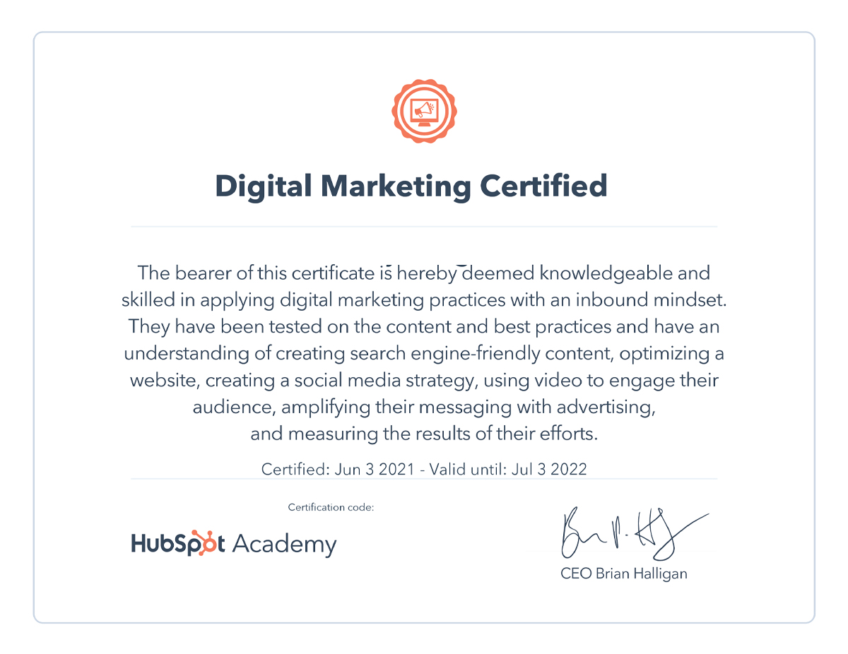 Chứng chỉ Digital Marketing Hubspot