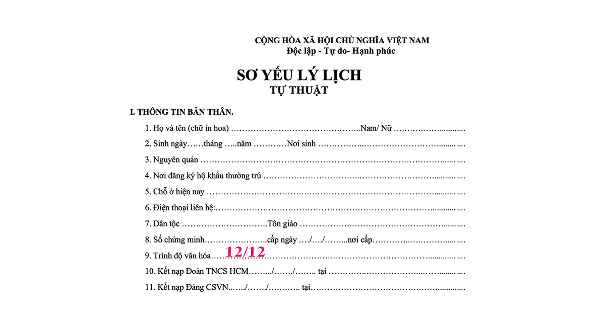 Cách ghi trình độ văn hóa trong sơ yếu lý lịch